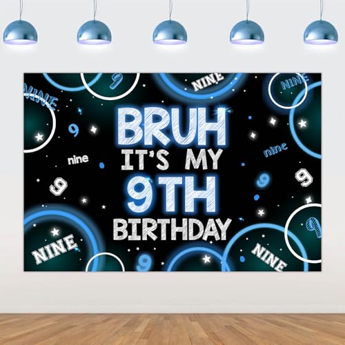 Décoration anniversaire 9 ans garçon fond bleu noir 1,5x1m