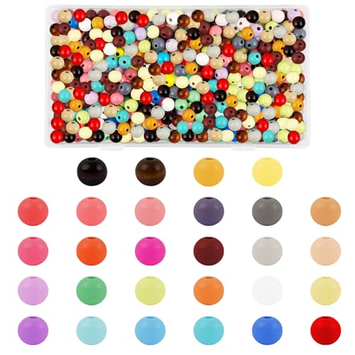 300stk Holzperlen Bunt, Holzperlen 10mm mit 3mm Loch Rund Farbige Perlen 28 Farben,Naturholzperlen Handwerk Perlen Zum Basteln Für Kinder zum Basteln von Schmuckarmbändern und Halsketten