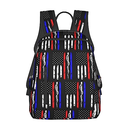 american thin red blue line Police Firefighter EMT Flag Backpack Large Computer Bag Rucksack