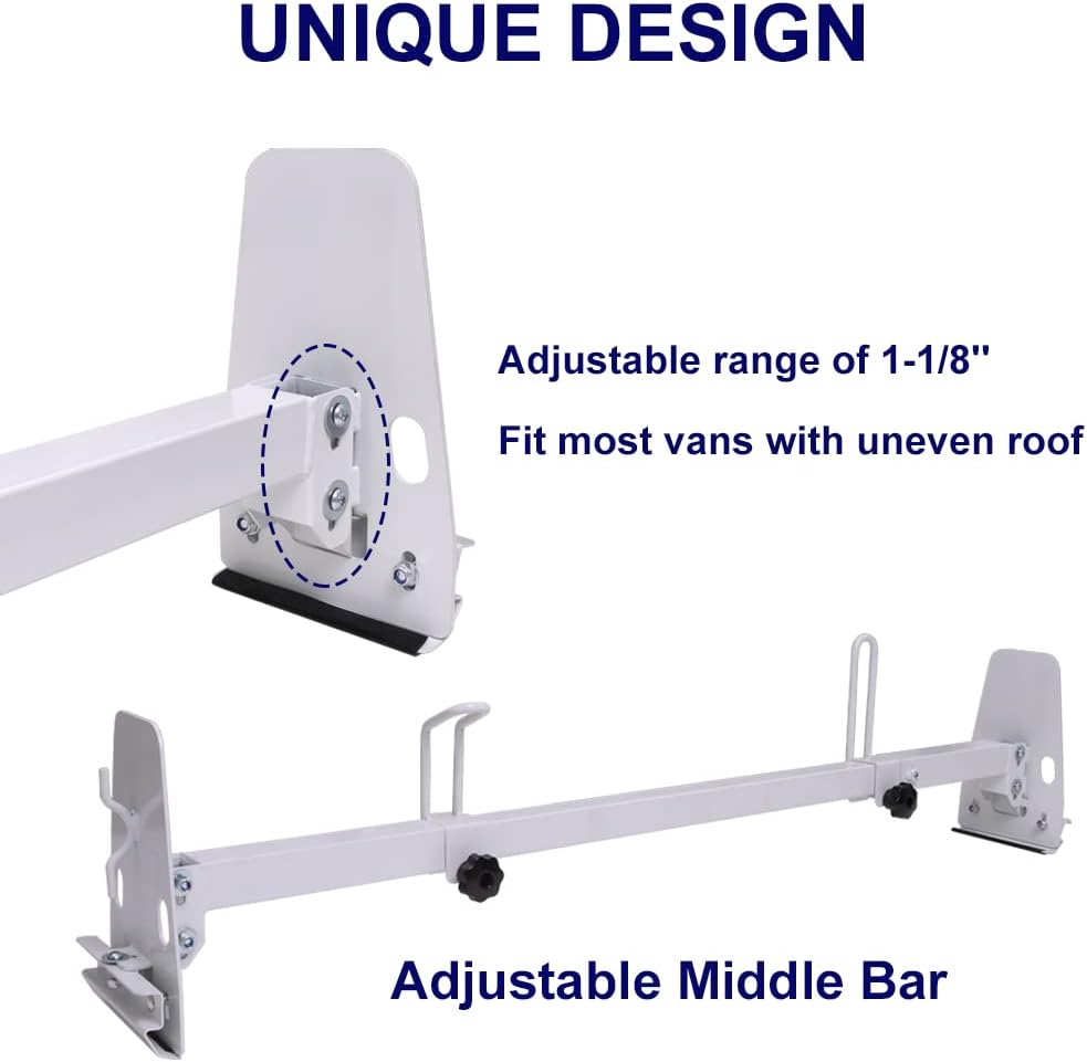 Mountainpeak Adjustable Van Roof Ladder Racks Fit for Chevy Express 1500,2500,3500, GMC Savana, 800lbs Ladder Rack for Van with Rear Roller
