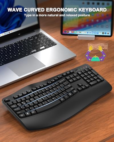 QUASIO Ergonomic Wireless Keyboard with Wrist Rest, Wave Keys の商品画像 1