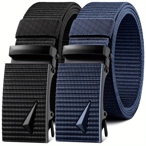 Generic Men's Durable Canvas Belt with Easy-Click Automatic Buckle - Stylish, Adjustable Fit for Jeans and Casual Wear