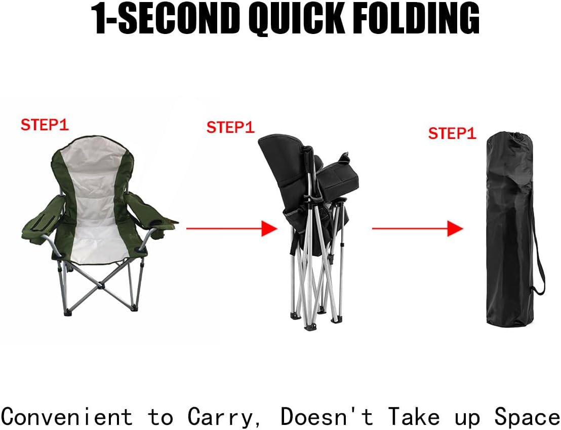 Wild Scape Oversized Folding Camping Chair for Adults, Foldable Beach Chairs with Cup Holder, Cooler Pocket, Amazon's Best Value for Heavy Duty, Fishing Chair for Outdoor, Garden Picnic (Green)