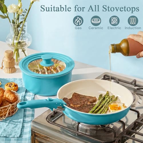 Image of GIPP 21PCS Pots and Pans Set Non Stick, Kitchen Cookware Set Detachable Handle, Light Blue Gradient Pot and Pan Set, Non Toxic Cooking Pan Set with Frying Pans Set, RV Cookware Sets for All Stoves