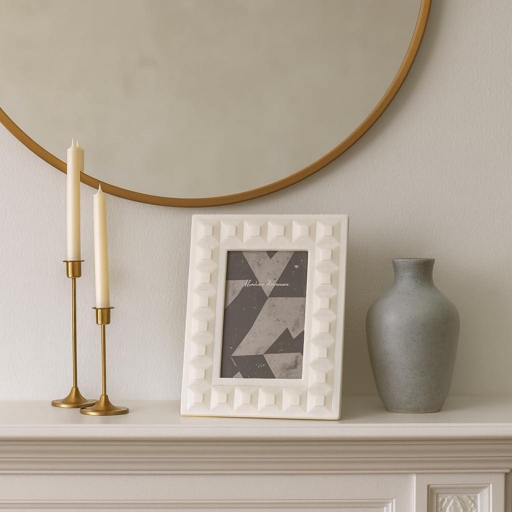 Picture Frame for Tabletop Decor - Photo Frame with Block Border Design Perfect for Travel Photos or Entryway Photo Display - Rectangular Polyresin Decorative Frame for Home and Office - 9" White