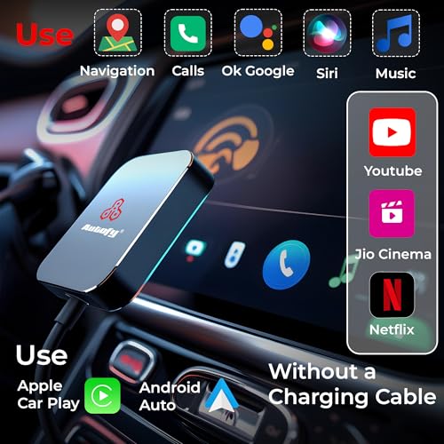 Image of Autofy CP2D Wireless Apple CarPlay Android Auto Adapter with YouTube Netflix JioCinema Apps Fast Connect & Auto Reconnect -Works Only with Cars Having Wired CarPlay