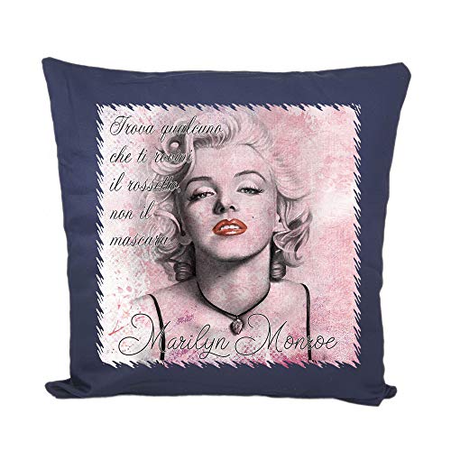 Coussin en coton - Marilyn Monroe - personnalisé, fabriqué en Italie (Bleu)