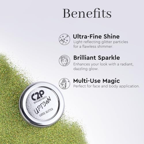 Image of C2P Pro Sparkle Duo Glitter and Glue Kit - Eyeshadow for Eye & Body Makeup | Waterproof, Quick-Drying for Stunning Shimmer Looks (Retro Green 22)