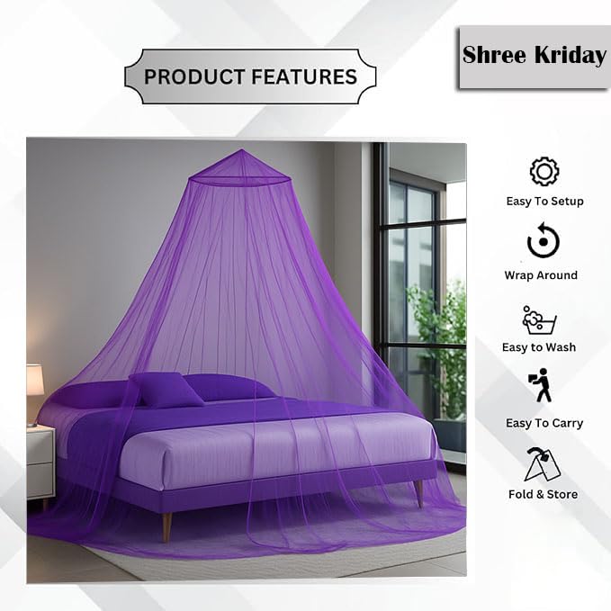 Image of Polyester Hanging Round Mosquito Net for Double Bed, King Size Bed (Purple)