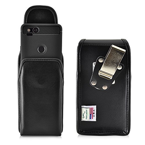 Turtleback Belt Case Compatible with Google Pixel 2 Black Vertical Holster Leather Pouch with Heavy Duty Rotating Ratcheting Belt Clip