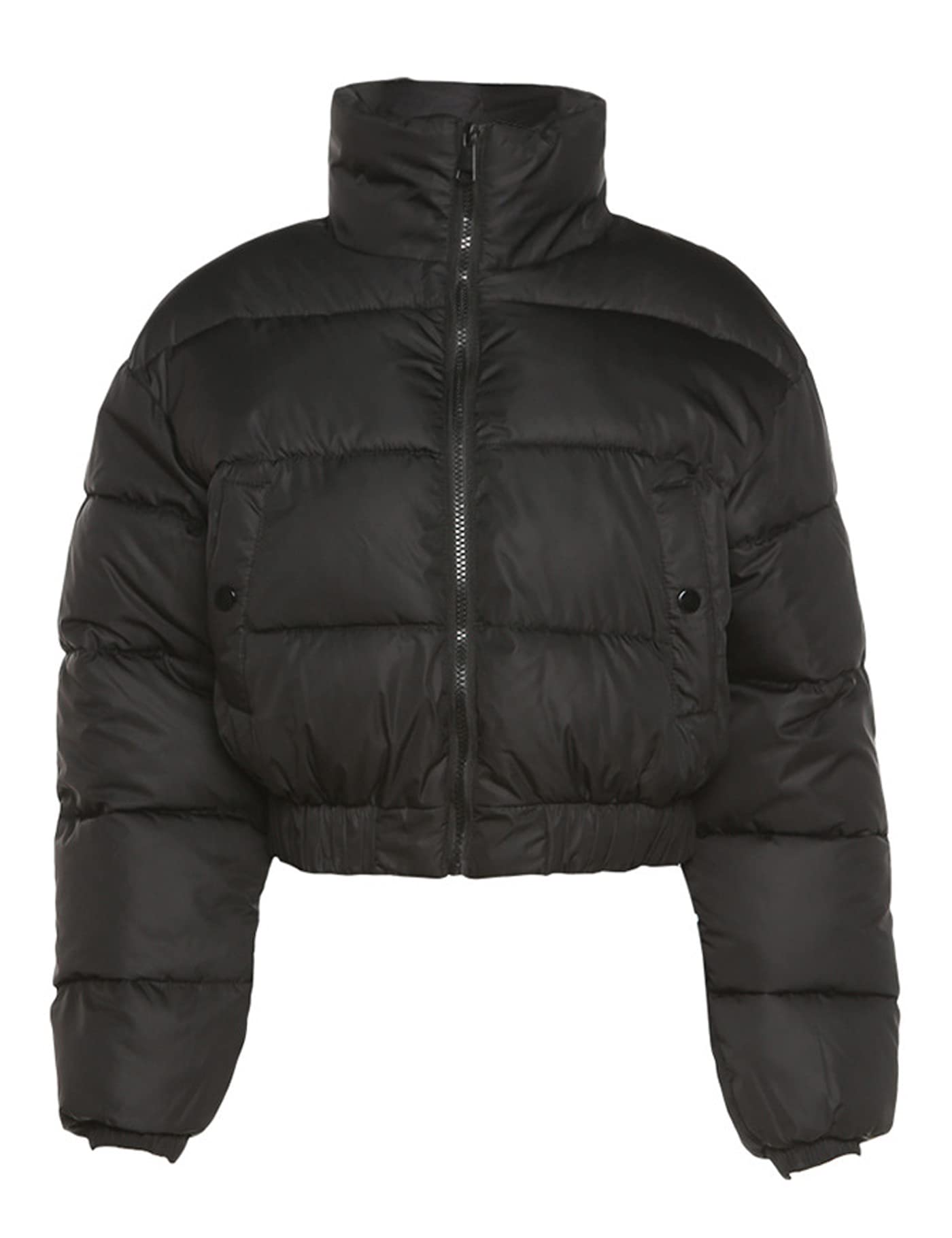 Wyeysyt Women's Cropped Quilted Puffer Jacket Casual Cute Y2k Long Sleeve Full Zip Up Outerwear Coats