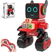 Robots for Kids, Remote Control Robot Toy Intelligent Interactive LED Light Speaks Dance Moves Built-in Coin Bank Programmable Rechargeable RC Robotic Kit Red
