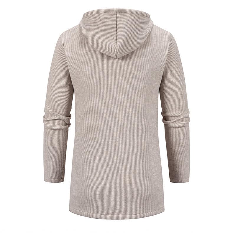 Image of Men's Long Hooded Cardigan Full Zip Winter Coat Thick Fleece Lined with Zipper Pockets