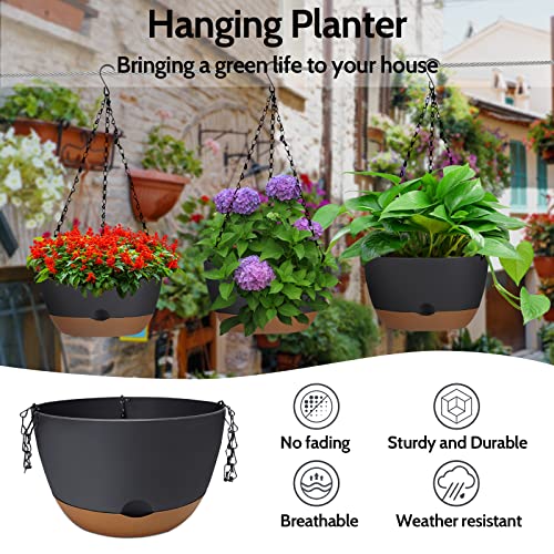 Eurcrbu 2 Pack Hanging Planters For Outdoor Indoor Plants, 8.3 Inch Plastic Hanging Flower Pots For Outside, Outdoor Hanging Planter With Drainage Holes & Removable Saucer For Garden Home (Dark Grey) #TOP3