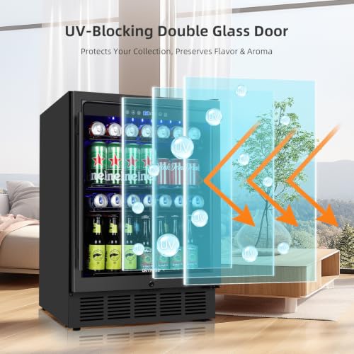 Image of ORYMUSE Beverage Refrigerator 24 Inch, 180 Can Drink Fridge with Glass Door, Under Counter or Freestanding Beverage Cooler for Soda, Beer, Wine - Quiet Cooling for Kitchen, Bar, Office, Black