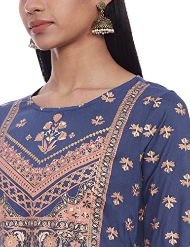 Image of Max Women Rayon Regular Fit Printed Round Neck Asymmetric Regular Kurta