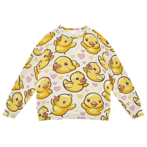 JUNZAN Cute Yellow Ducks Hearts Little Girls Sweatshirt Hoodie Fleece Fall Tops Shirts Athletic 4T