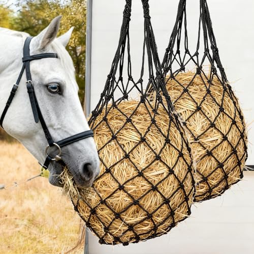 Ylfahjs 2-Pack ​Hay Bags for Horses​,Large Slow Feed ​Hay Feeder for Goats,Sheep & Donkeys,Extra Strong Nylon ​Hay Bag​ for Trailers, Barns & Pastures,Easy Fill Design,Promote Healthy Grazing