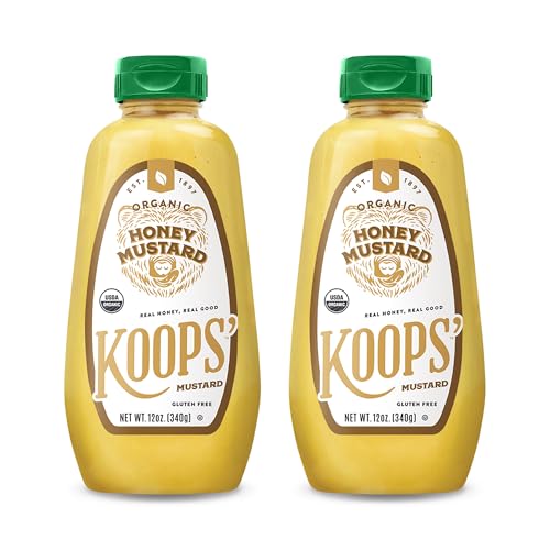 Image of Koops' Organic Honey Mustard - Gourmet Mustard, Gluten-Free, Kosher, Made in USA, From Quality Mustard Seeds, Honey Mustard Sauce - 12 Oz, Pack of 2