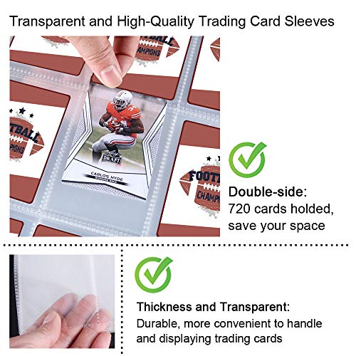 Football Cards Binder Holds Up to 720 Cards with 40 Sleeves, Famard Trading Card Binder with Wraparound Zipper and Convenient Carry Loop, 3-Ring Album for Card Collection Storage - Thumbnail 4