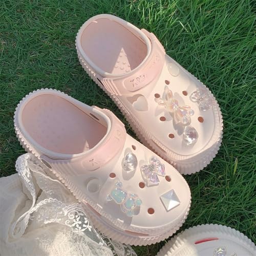 ZQW Women's Cute Platform Garden Shoes Kawaii Y2K Chunky Clogs Bear Heart Star Slippers Sparkly Sandals Summer Beach Slides3