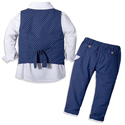 Boys Tuxedos 4Pcs Blue Vest Pants White Shirts Red Bow Tie Sets Easter Outfits For Baby Boys Suits 3-7 Years #TOP2