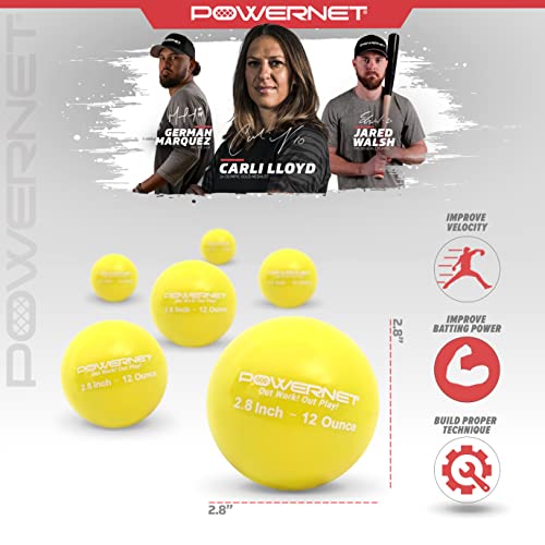 Powernet 2.8" Weighted Hitting Batting Training Balls (6 Pack) | 12 Oz Yellow | Build Strength And Muscle | Improve Technique And Form | Baseball Size | Enhance Hand-Eye Coordination #TOP1