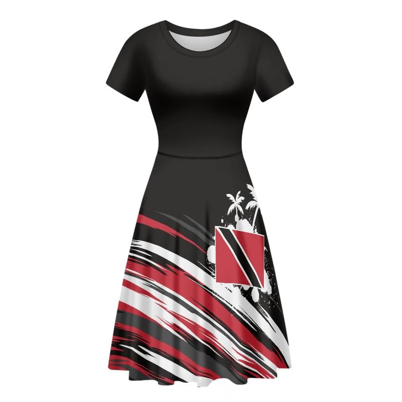 Image of Irisjudy T Shirt Dress for Women Short Sleeve Girls Short Sleeve Dress Plus Size, O Neck Knee Length Midi Dress for Ladies