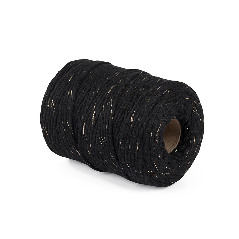 29 Colors 3mm Braided Macrame 100% Cotton Cord Crafting, Jewelry Making & Rustic Home Décor String Rope Craft Project DIY Supply Soft Nartural Knotting Boho Decor Knitting (Black & Gold, 100m)