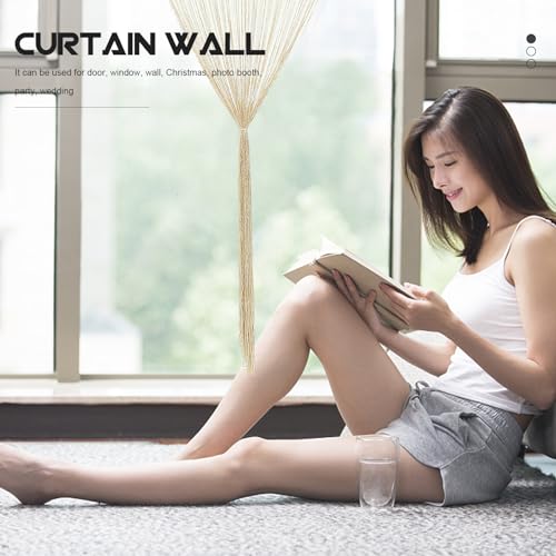 Cortina de puerta de borlas para dormitorio ambiente íntimo color champán 7