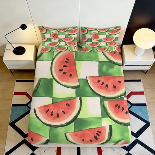 Housse matelas pastèque 200x200x25cm avec ensemble chambre microfibre 3D