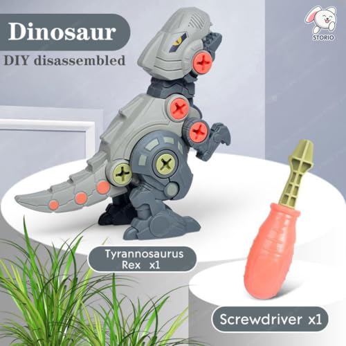 Image of Storio Dinosaur Toys Pack of 4 - Tyrannosaurus Rex, Velociraptor & More with 2 Screwdrivers | STEM Building Toys for Kids | Educational Dinosaur Toy for Boys & Girls Ages 3-8 Years