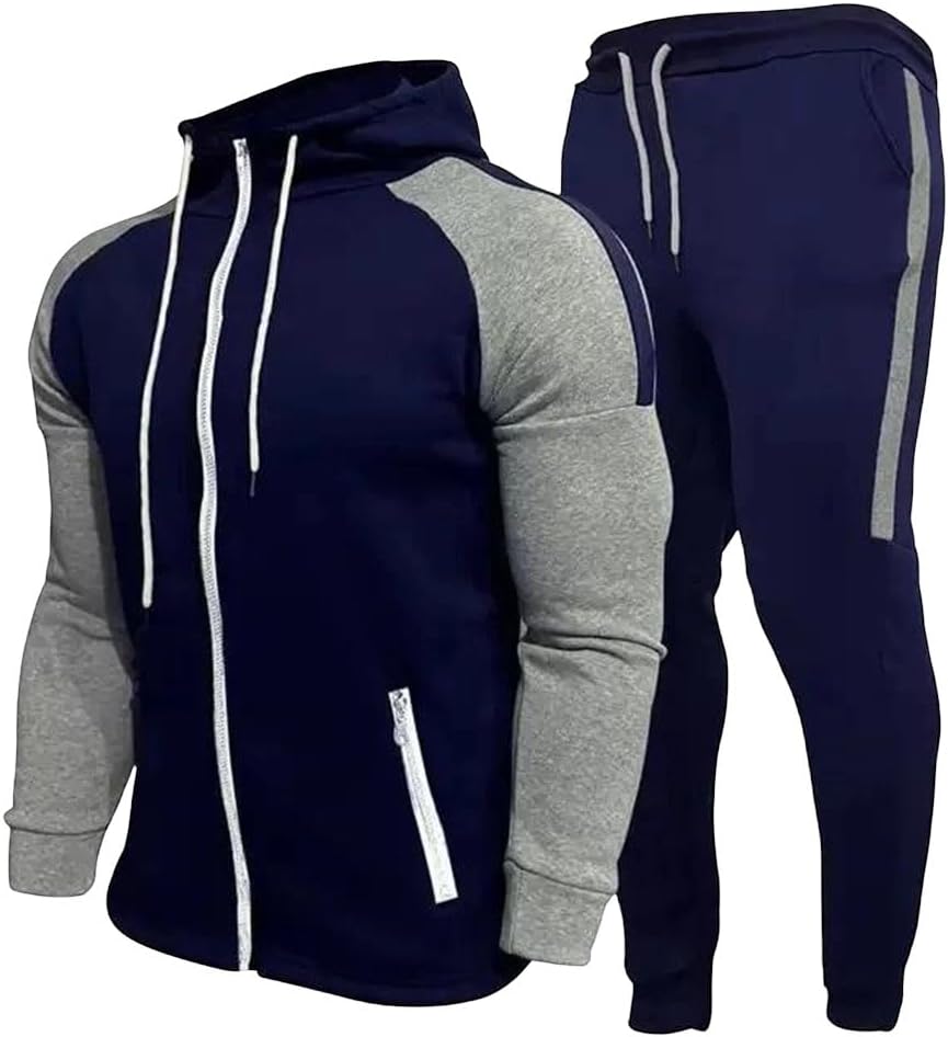 Men's 2 Piece Tracksuit Set Long Sleeve Hoodie Elastic Waist Pants Loose Fit Plus Size Sportswear for Fitness Jogging