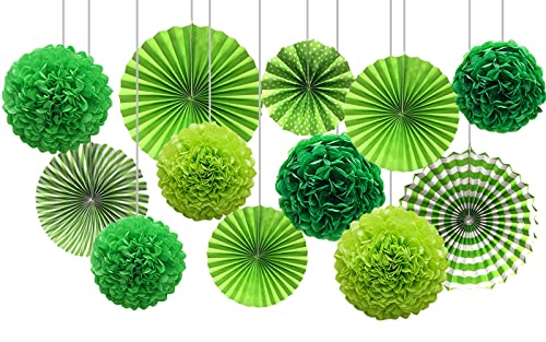 CC wonderland zone Lot de 12 Vert Pompons en Papier et Éventail en Papier pour Décoration Suspendre de Plafond de Fête Cover