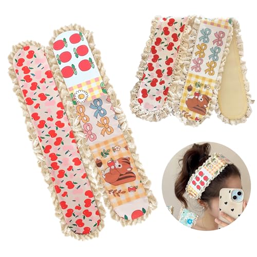 Broken Hair Magic Bangs Hair Sticker,Lovely Bangs Fixed Magic Hair Patch,Wide Headbands for Women,Knitted Lace Hair Accessories,9.8 Inches,2 Pieces