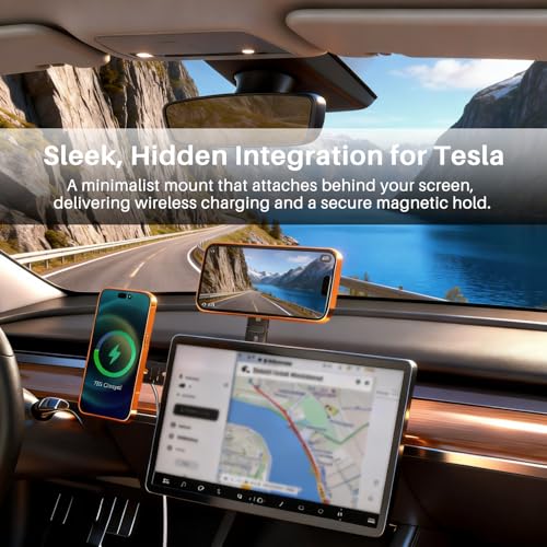 Image of 15W Wireless Charger Magnetic Phone Holder for Laptop & Tesla | Foldable Invisible, Fast for Magsafe Charger, 360 Adjustable & 180 Swivel Continuity Camera Mount, Dual-Screen for iPhone