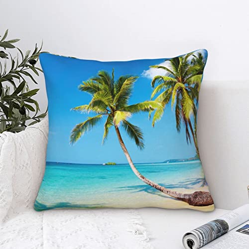 WTEZMONM Summer Coastal Beach Coconut Trees Throw Pillow Covers Fashion Soft Velvet Cushion Cover 18" x 18" for Couch Sofa Pillowcase