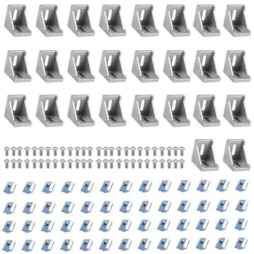 Image of 24pcs Seekliny 4040 Aluminum Extrusion Corner Bracket 4040 Hardware V-Slot Accessories T-Slot with Screws for 8020 Aluminum Profile 3D Printer Accessories Silver