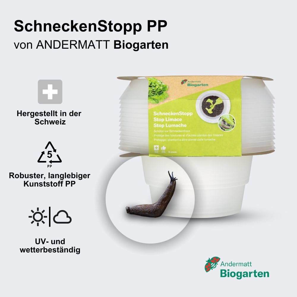 Andermatt Biogarten StopLumache PP – Confezione da 12, Protezione Contro Le lumache, Collare Anti-lumache Riutilizzabile in Materiale Riciclato, L'Originale Svizzero, Trasparente