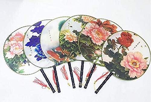 Suoirblss Set Of 4 Elegant Vintage Chinese Fan Dancing Fan Traditional Painting Round Hand Fan Classic Palace Paddle Hand Fan #TOP6
