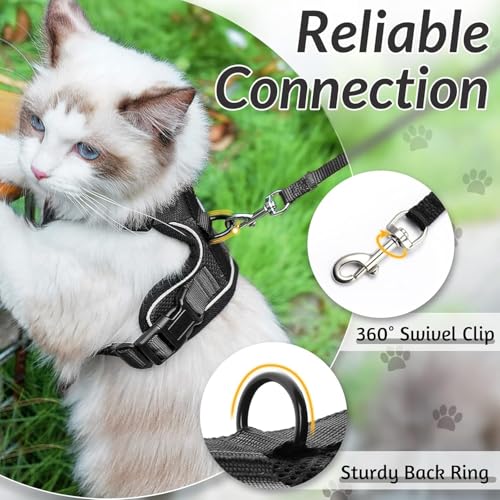 Image of No Pull Cat Harness and Leash Set for Walking - Escape Proof, Soft Air Mesh, Adjustable Vest Harness for Kittens, Cats, Puppy - Lightweight & Comfortable (Black, XS)