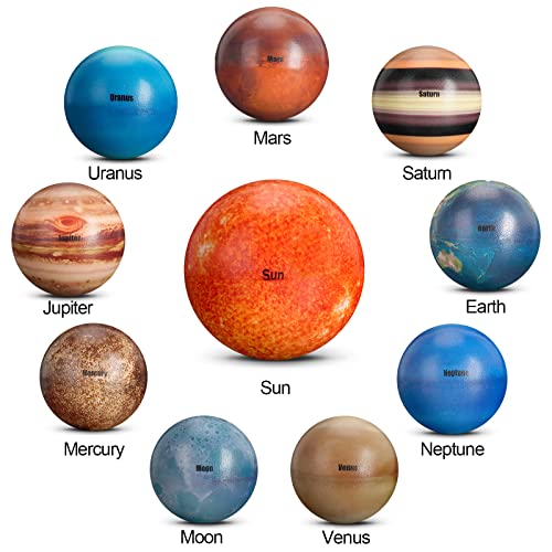 Solar System Planet Balls For Kids Set Of 10, Planet Bouncy Balls For Kids Early Learning, Hand Squeeze Sensory Ball Toy, Anti Stress Ball Stress Relief Fidget Toy For Kids, Children Space Themed Gift #TOP1