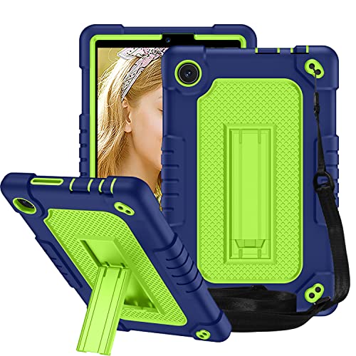 Fiewesey For Tcl Tab 8 Le Tablet Case,With Shoulder Strap Soft Silicone&Hard Back Hybrid Shockproof Kids Friendly Case For Tcl Tab 8 Le(Model:9137W)/Tcl Tab 8 Wifi(Model:9132X) (Navy/Green) #TOP6