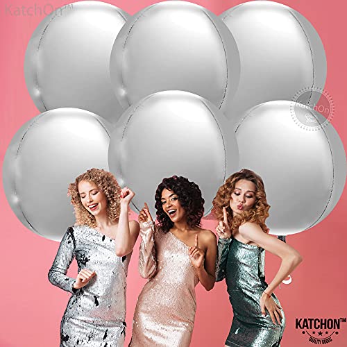 Image of KatchOn Large Silver Balloons - 22 Inch, Pack of 6 | 4D Round Mylar Balloons for Birthday Decorations