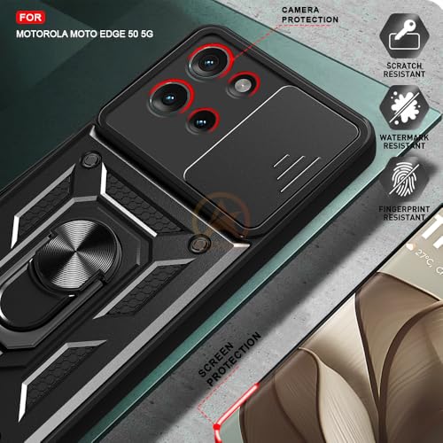 Image of Armor Bumper Back Cover Case for Motorola Moto Edge 50 5G Rotating Camera Cover, Ring Holder & Kickstand | Heavy Duty & 360 Degree Protection Motorola Moto Edge 50 5G Back Cover (Black)