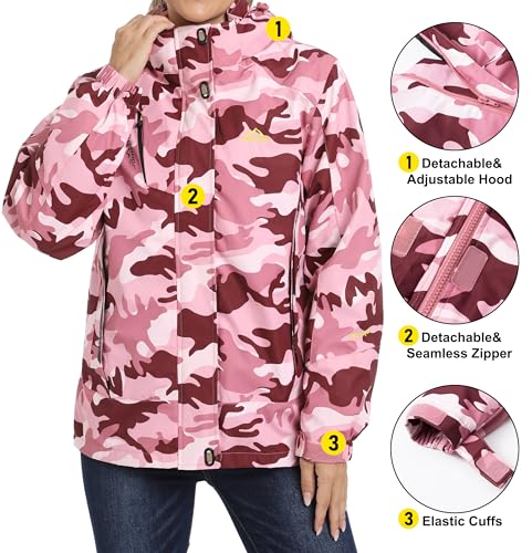 Magcomsen Camouflage Jacket For Women Ski Jacket Waterproof Insulated Snow Jackets Ladies Jacket 3 In 1 Winter Coats Pink Camo L thumb #5