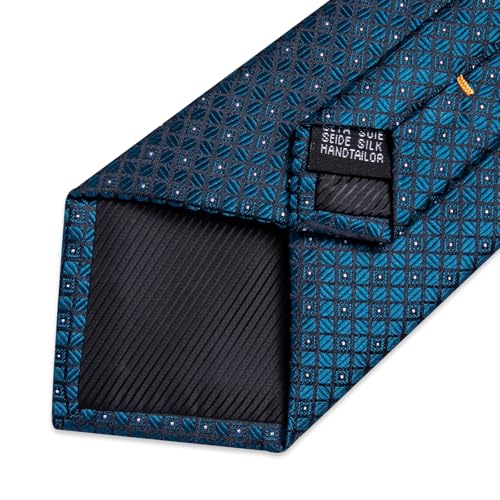 Image of DiBanGu Mens Silk Plaid Tie and Pocket Square Set | Elegant Silk Formal Tie Set, Woven Check Necktie and Cufflinks Tie Clip Set, Perfect for Wedding Party, Comes in Gift Box