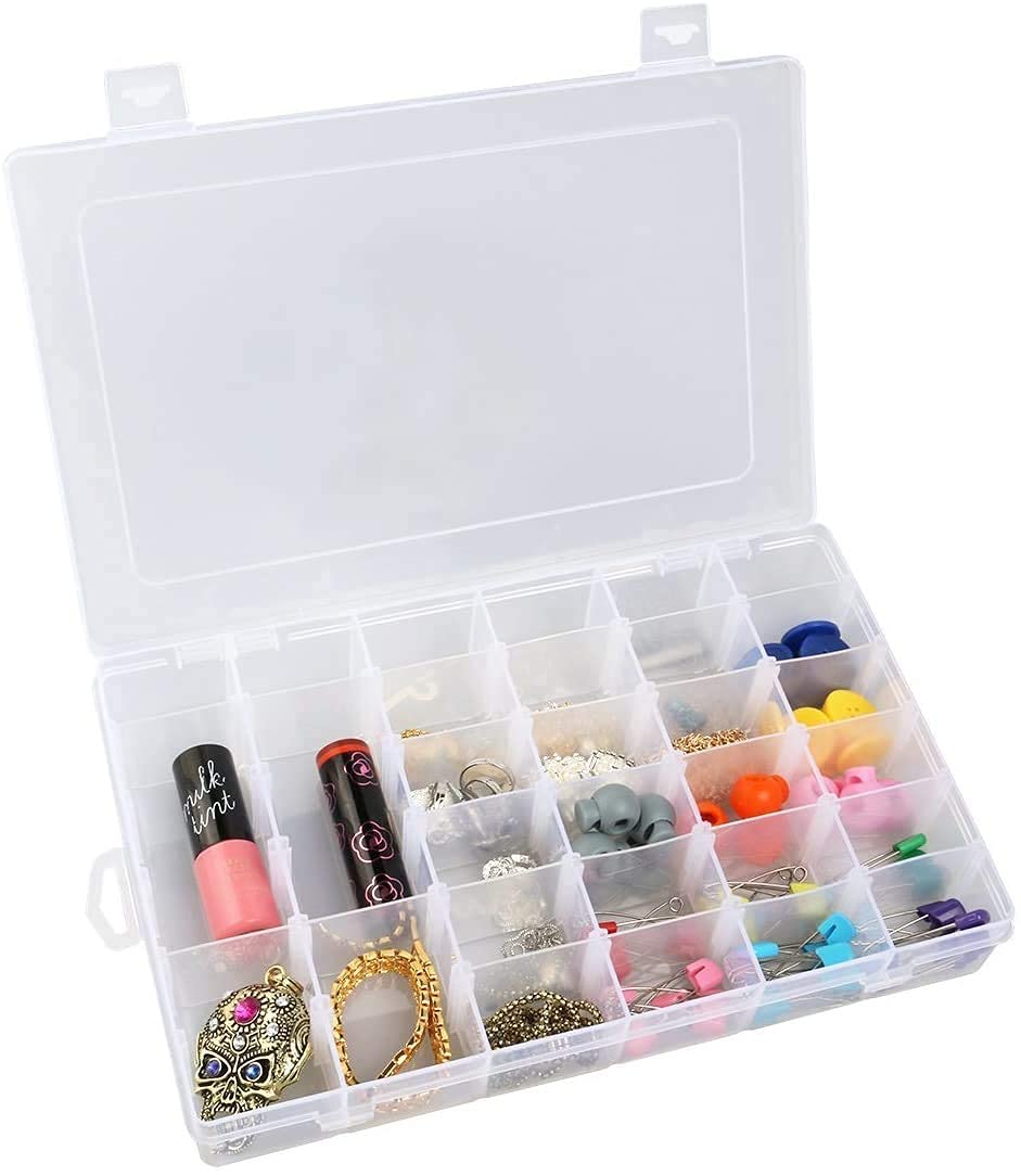 RABBONIX Celebrationgift 36 Adjustable Multipurpose Plastic Storage Box for Jewellery Medicine Pills Tools, Medium, White