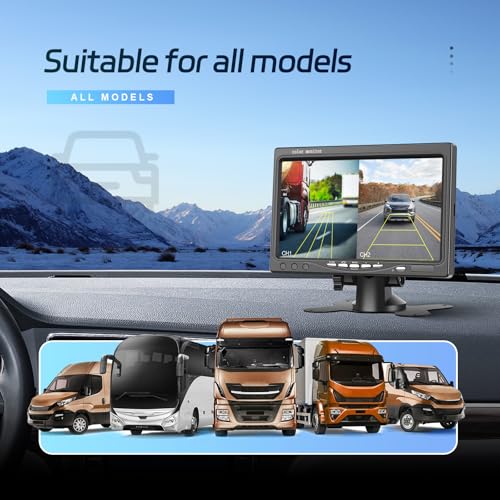 Image of 7 Inch Monitor Reverse Camera System Waterproof Monitor Rearview Camera with 2Backup Camera Blind Spot Detection