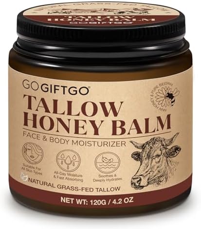asusxcli Beef Tallow for Skin,Beef Tallow for Face,Beef Tallow and Honey Balm,Grass Fed Whipped Tallow Honey Balm,Natural Moisturizer Hydrates,Deeply Nourishes the Skin, Enhances Natural Radiance